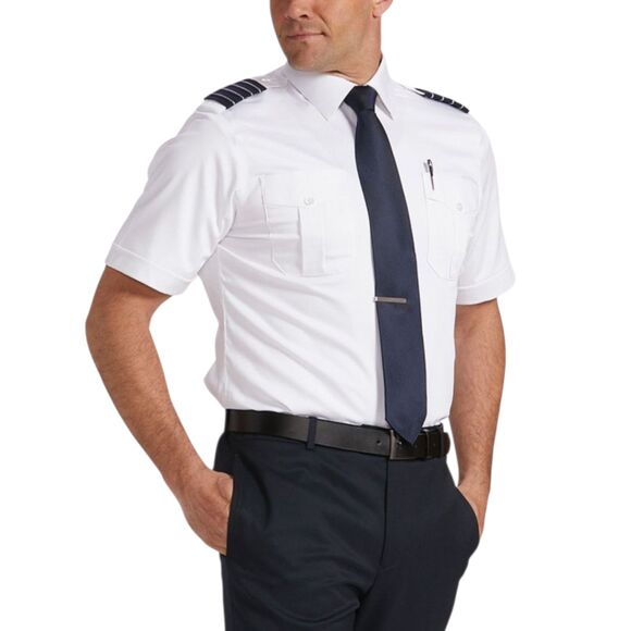 Crew Outfitters Pilot Navy Uniform Shirt Short Sleeve Epaulets Sz 2XL 18.5 S/S - Picture 2 of 11